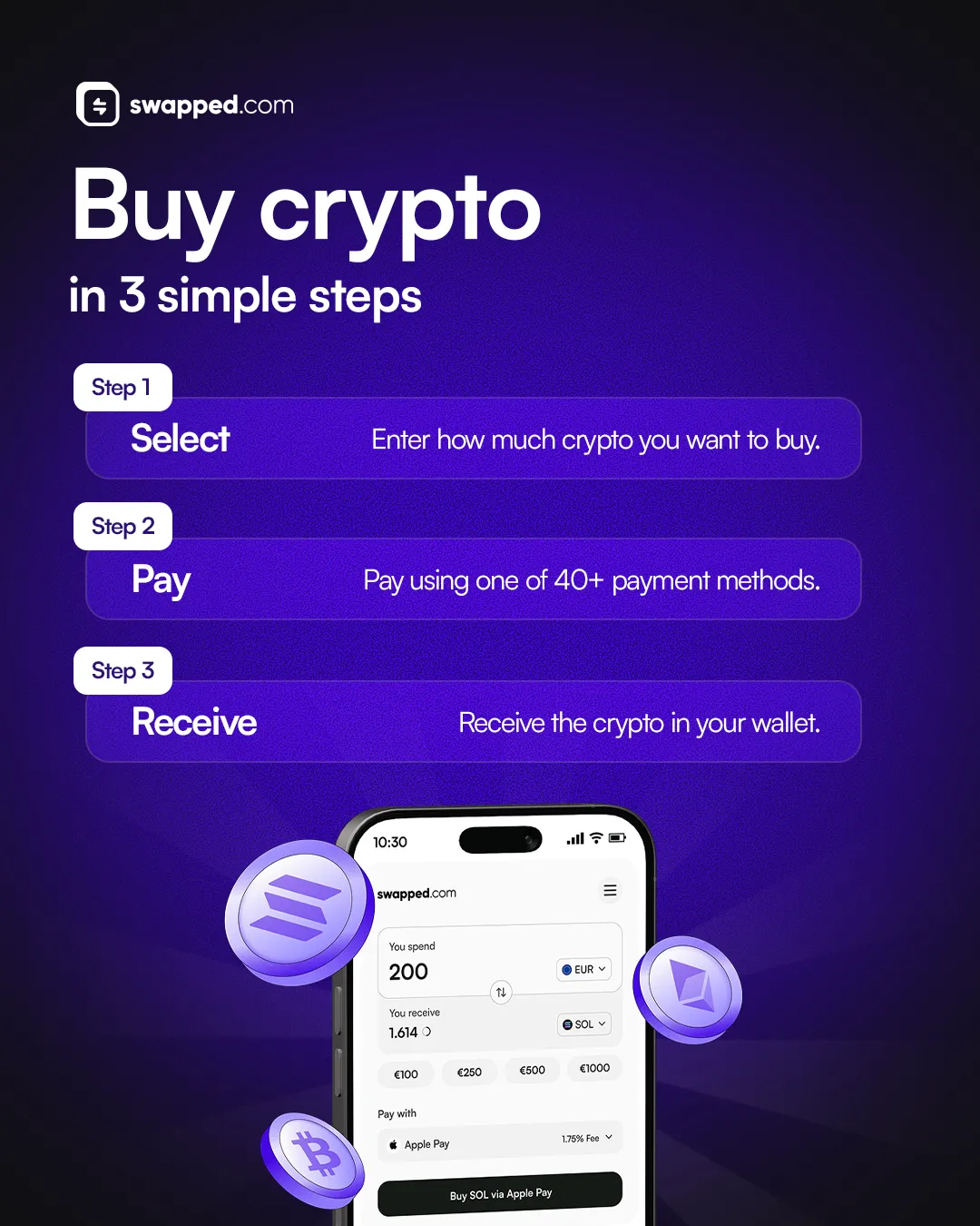 Buy crypto in 3 steps